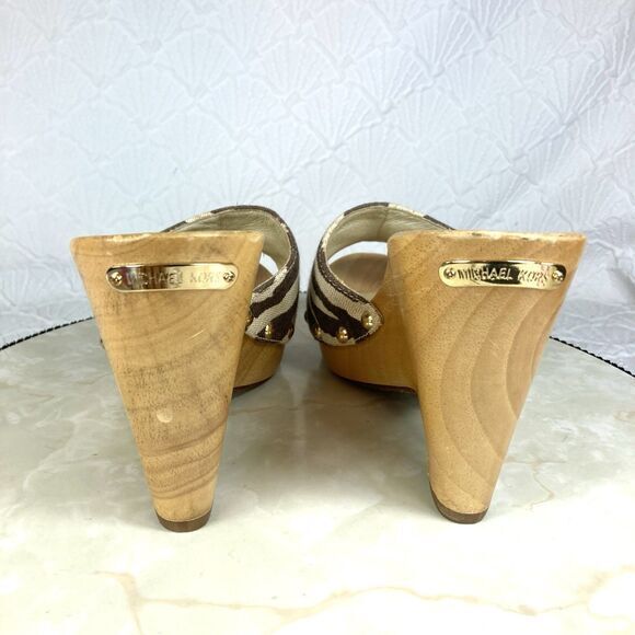 Michael Kors Platform Clogs Women Sz 9 Brown Animal Print 70’s Style Sandals - Picture 8 of 13